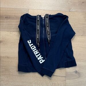 DKNY Navy Blue Zip-Up hoodie with Patriots Sleeve Detail- NFL